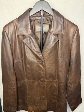 Wilsons Leather Women's Chocolate Brown Button-Front Leather Jacket. Vintage!